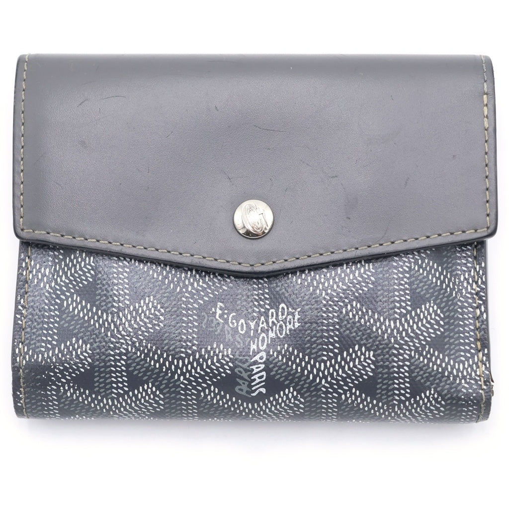 GOYARD(ゴヤール) サン ガブリエル PVC コーティングキャンバス レザー コンパクトウォレット 三つ折り財布 グレー レディース
