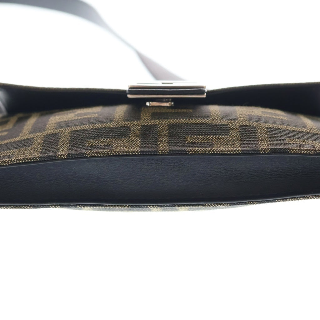 FENDI(フェンディ) ズッカ ショルダーバッグ ミニバッグ ブラック×ブラウン レザー×キャンバス 7M0295 シルバー金具 レディース