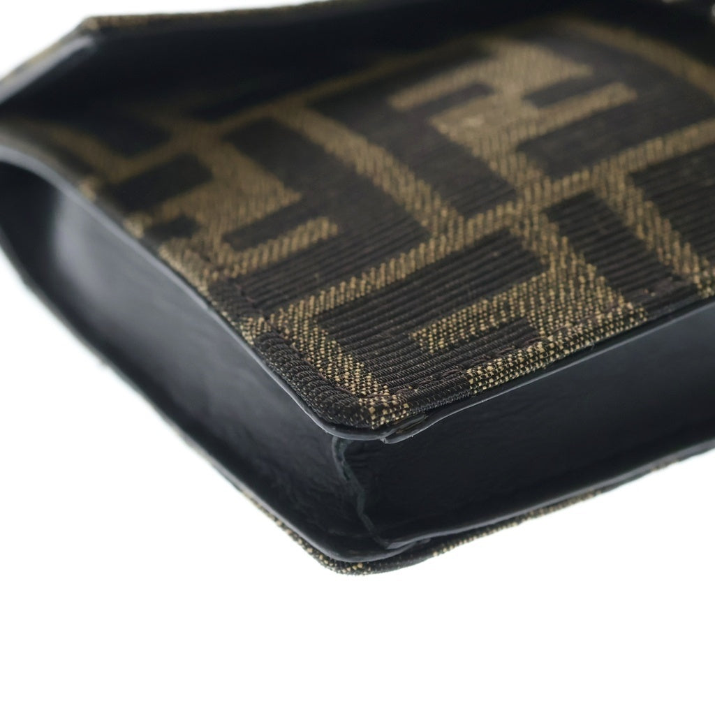 FENDI(フェンディ) ズッカ ショルダーバッグ ミニバッグ ブラック×ブラウン レザー×キャンバス 7M0295 シルバー金具 レディース