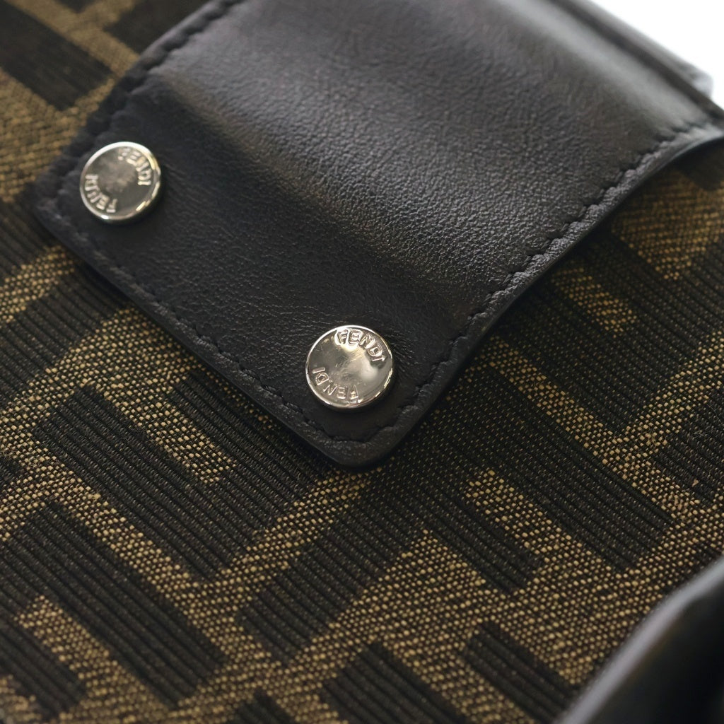 FENDI(フェンディ) ズッカ ショルダーバッグ ミニバッグ ブラック×ブラウン レザー×キャンバス 7M0295 シルバー金具 レディース