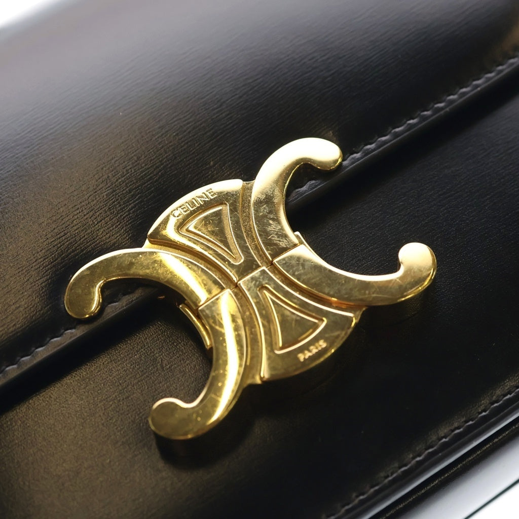 CELINE(セリーヌ) ティーン トリオンフ ショルダーバッグ ブラック シャイニーカーフスキン 188423BF4.38NO ゴールド金具 レディース