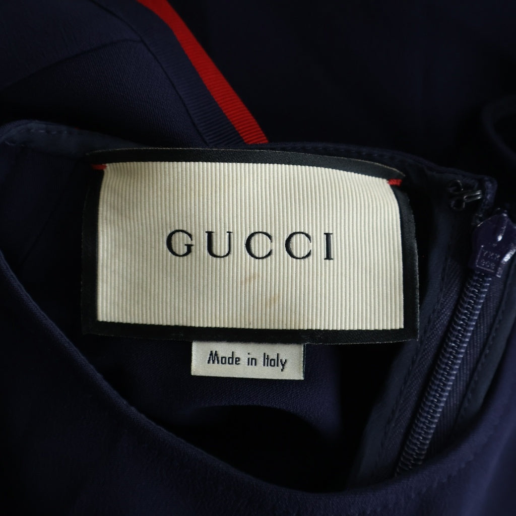 GUCCI(グッチ) バックジップ サイドライン半袖ワンピース ネイビー レーヨン #43 528977 レディース