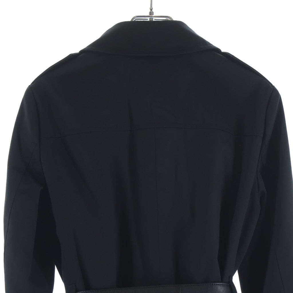 SAINT LAURENT PARIS(サンローランパリ) ベルト付き ポリエステル コットン レザー トレンチコート ロングコート #F36 ブラック レディース