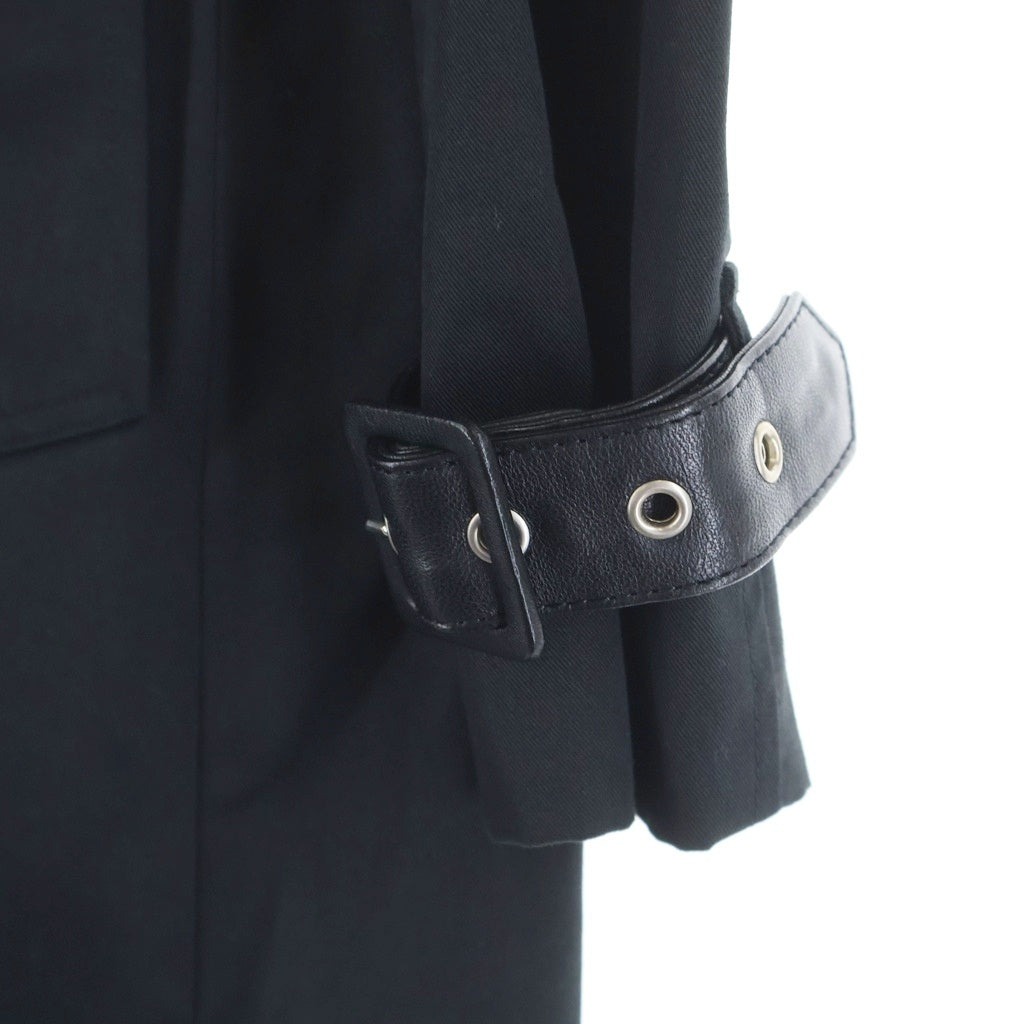 SAINT LAURENT PARIS(サンローランパリ) ベルト付き ポリエステル コットン レザー トレンチコート ロングコート #F36 ブラック レディース