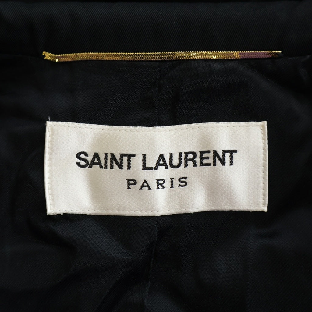 SAINT LAURENT PARIS(サンローランパリ) ベルト付き ポリエステル コットン レザー トレンチコート ロングコート #F36 ブラック レディース
