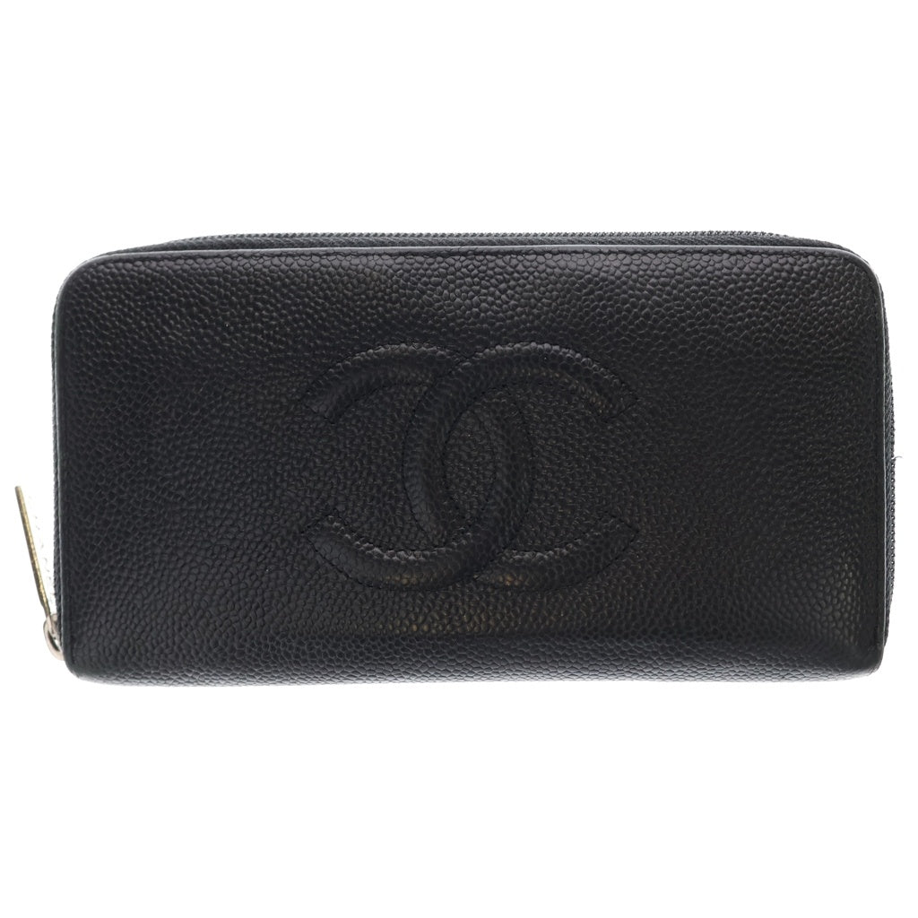 CHANEL(シャネル) ココマーク ラウンドファスナー長財布 ブラック レザー レディース