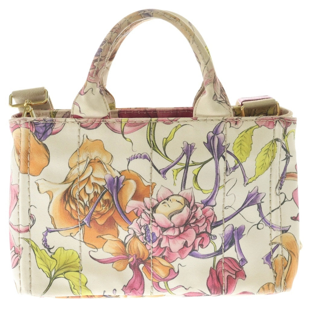 PRADA(プラダ) カナパ ミニ 花柄 キャンバス 2WAY ハンドバッグ トートバッグ ホワイト/マルチカラー 1BG439 レディース