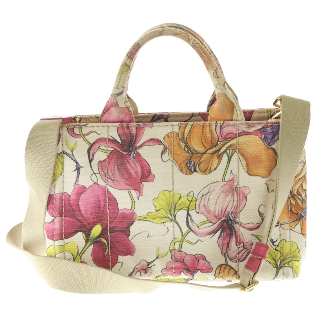 PRADA(プラダ) カナパ ミニ 花柄 キャンバス 2WAY ハンドバッグ トートバッグ ホワイト/マルチカラー 1BG439 レディース