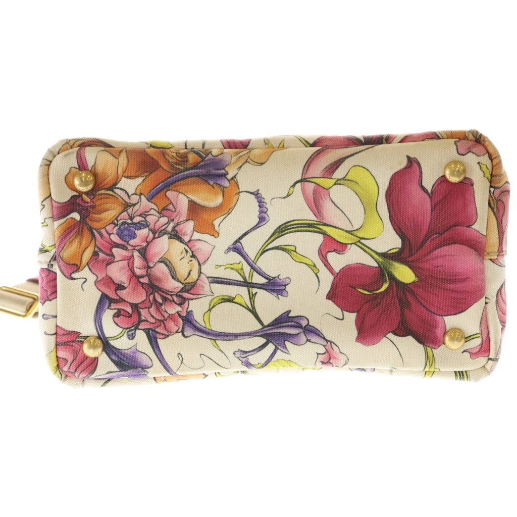 PRADA(プラダ) カナパ ミニ 花柄 キャンバス 2WAY ハンドバッグ トートバッグ ホワイト/マルチカラー 1BG439 レディース