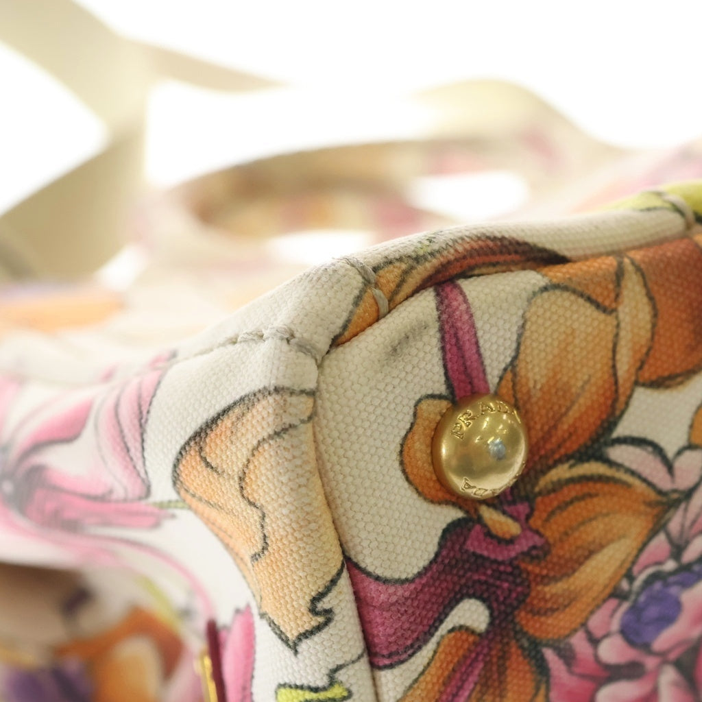 PRADA(プラダ) カナパ ミニ 花柄 キャンバス 2WAY ハンドバッグ トートバッグ ホワイト/マルチカラー 1BG439 レディース