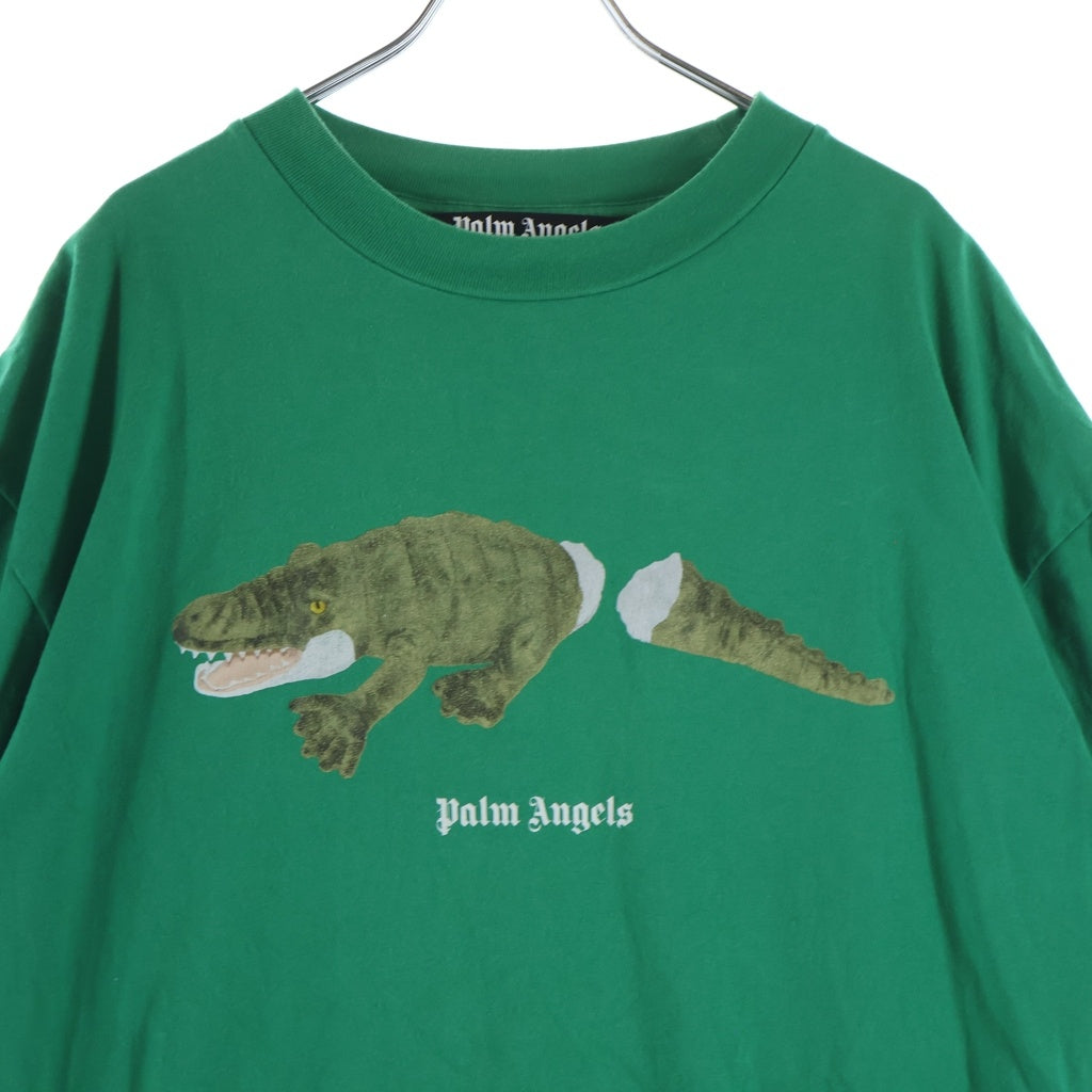 Palm Angels(パームエンジェルス) 半袖Tシャツ カットソー 両面プリント クロコダイル ワニ ロゴ コットン グリーン PMAA001R21JER002