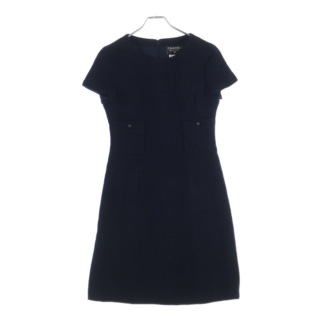 Christian Dior(クリスチャンディオール) ココマーク ウール ナイロン 半袖ワンピース ドレス フランス製 ネイビー P06714V04632 レディース