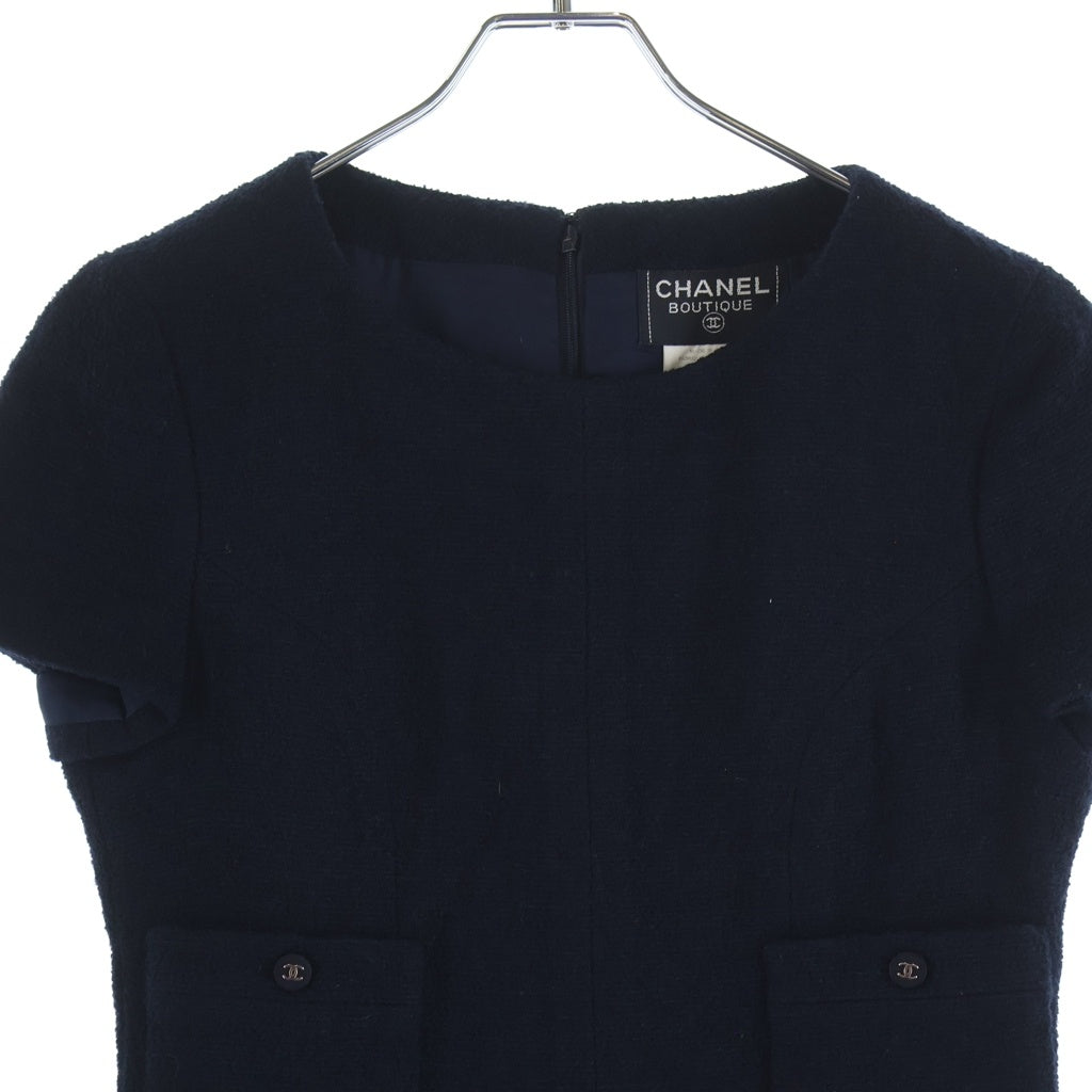 Christian Dior(クリスチャンディオール) ココマーク ウール ナイロン 半袖ワンピース ドレス フランス製 ネイビー P06714V04632 レディース