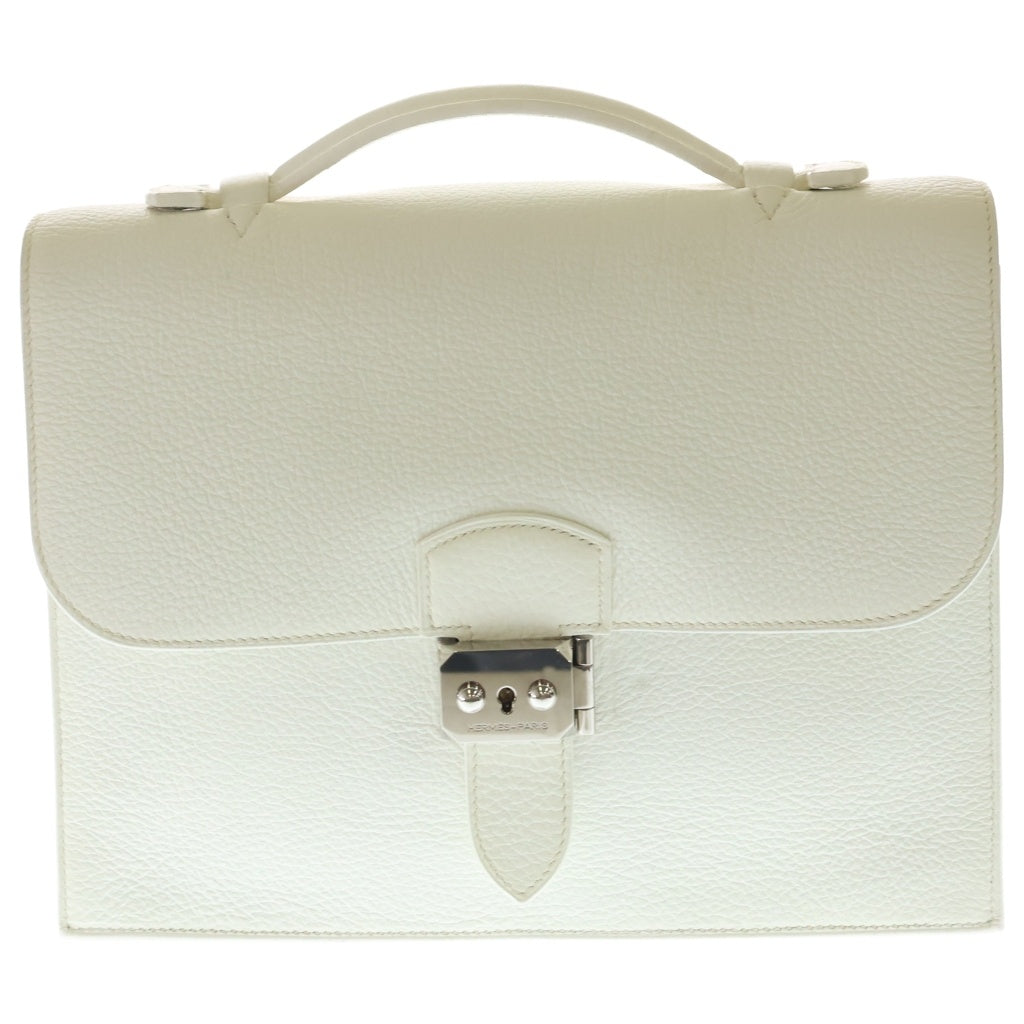 HERMES(エルメス) サックアデペッシュ27 ビジネスバック シルバー金具 トゴ レザー ホワイト □J刻印 レディース