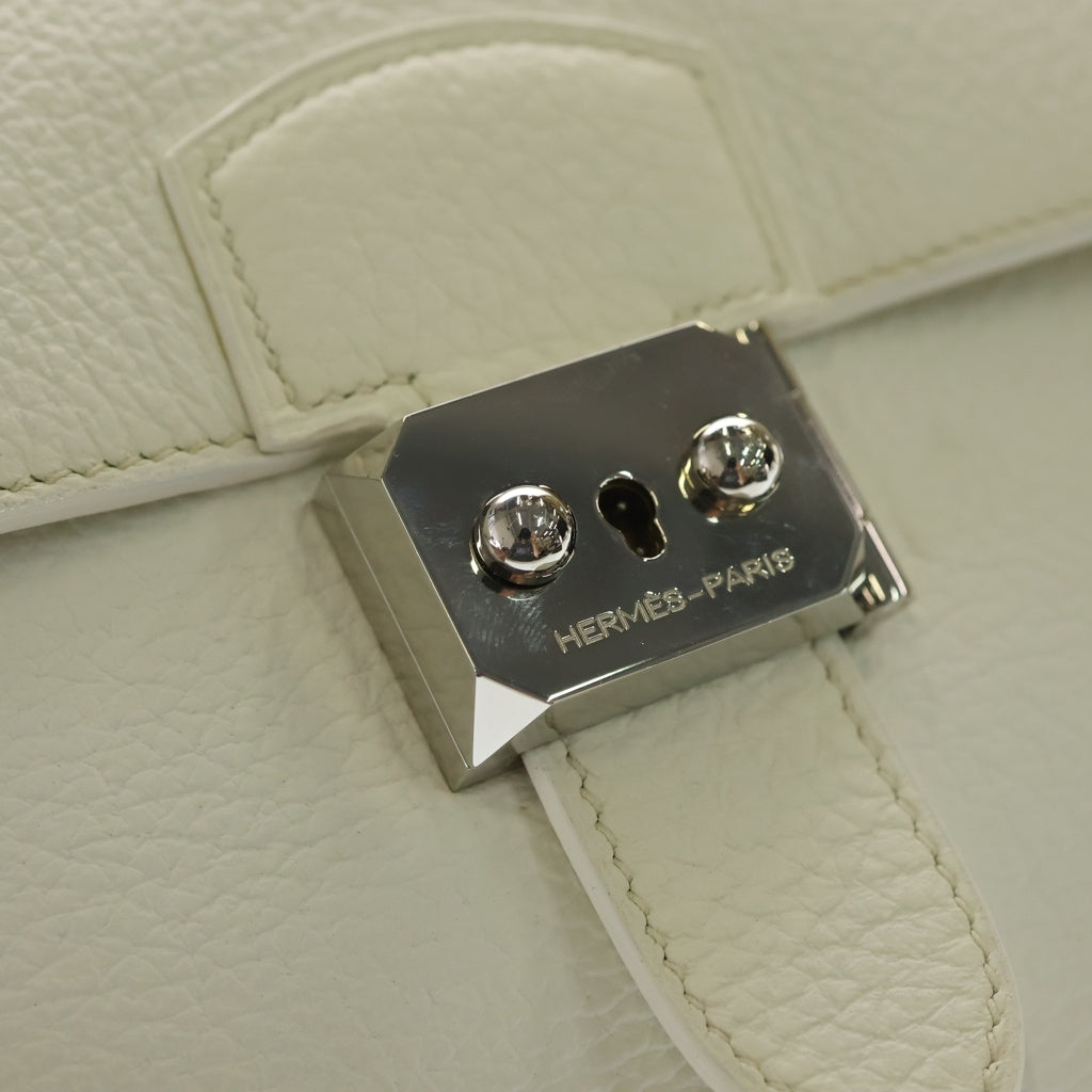 HERMES(エルメス) サックアデペッシュ27 ビジネスバック シルバー金具 トゴ レザー ホワイト □J刻印 レディース