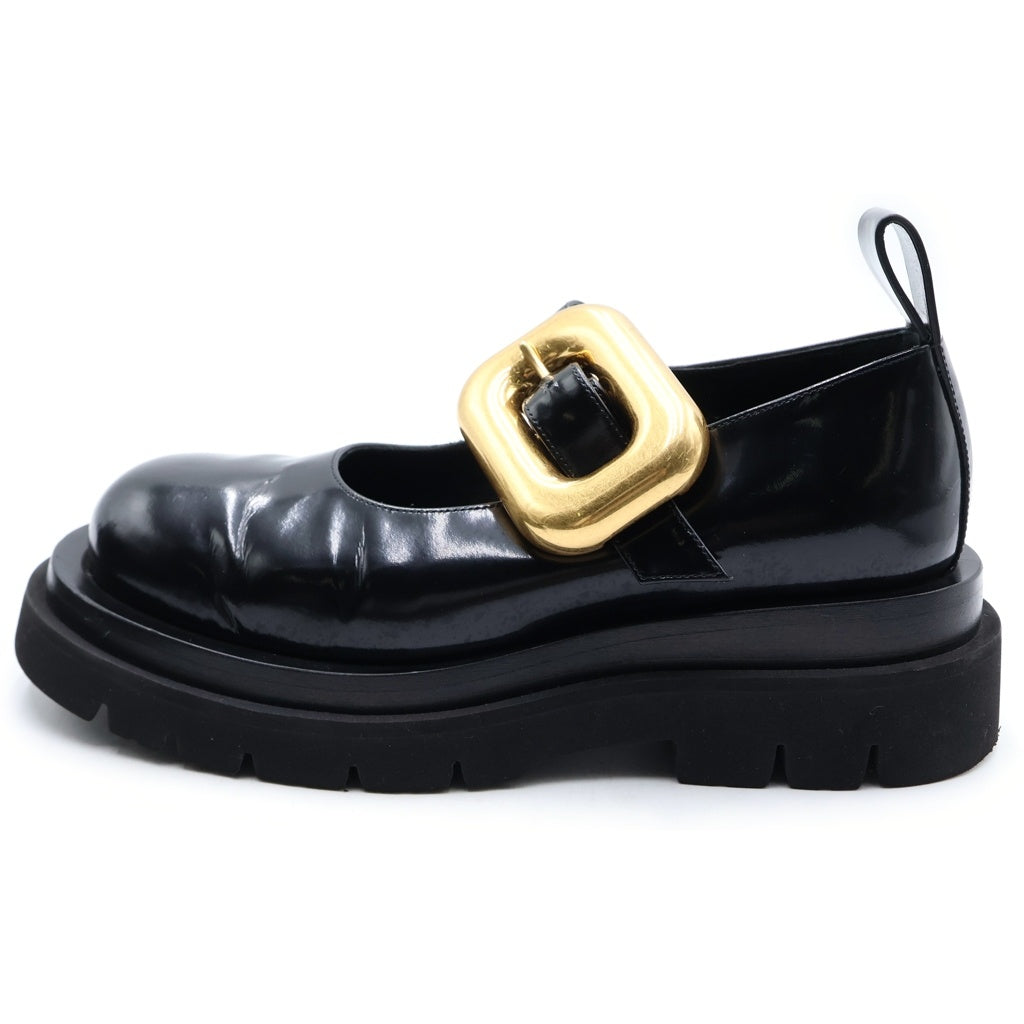 BOTTEGA VENETA(ボッテガヴェネタ) ラグ メリージェーン チャンキーソール レザーダービーシューズ 革靴 ゴールド金具 ブラック レディース