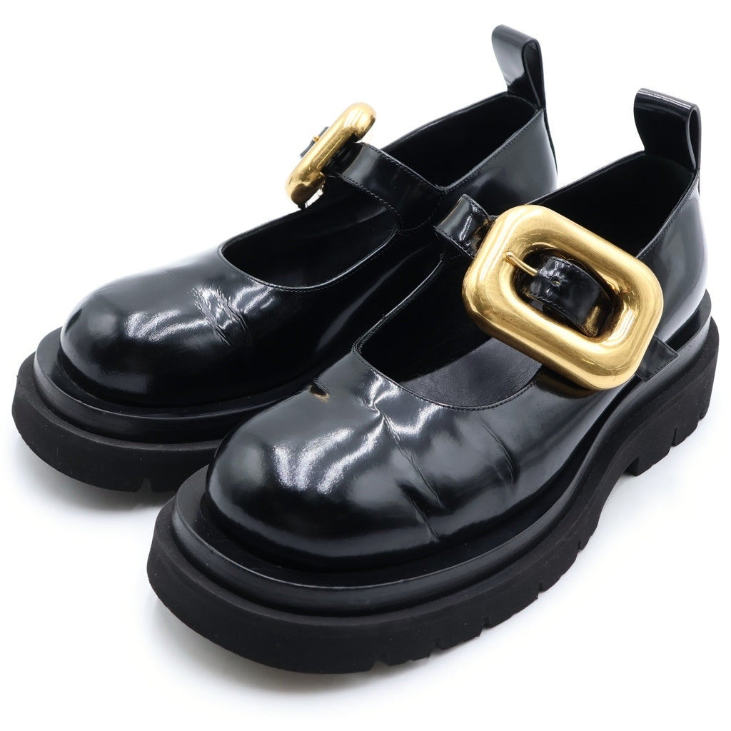 BOTTEGA VENETA(ボッテガヴェネタ) ラグ メリージェーン チャンキーソール レザーダービーシューズ 革靴 ゴールド金具 ブラック レディース