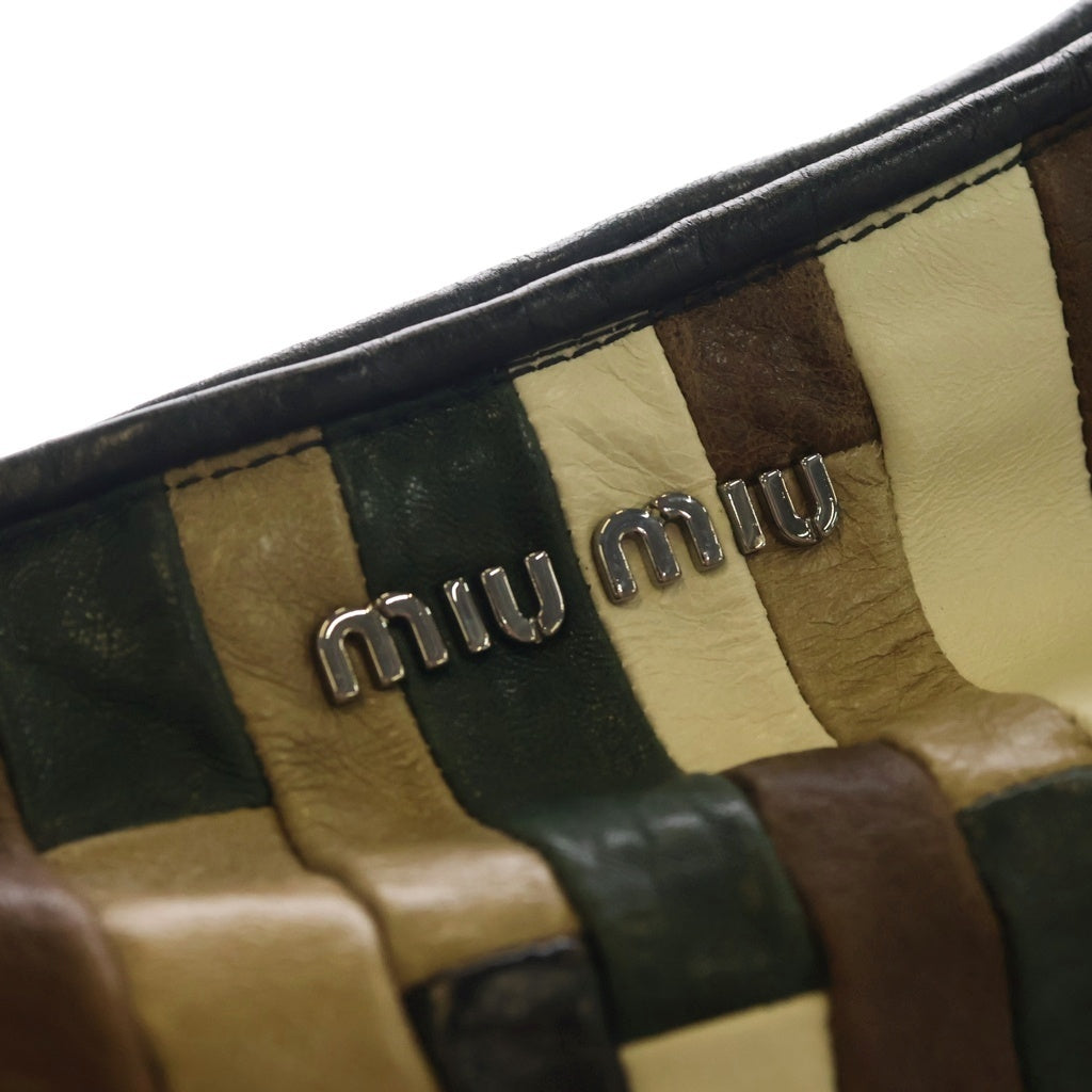 miumiu(ミュウミュウ) パッチワーク レザー シルバー金具 ワンショルダーバッグ トートバッグ ハンドバッグ ブラック/ブラウン/グリーン レディース