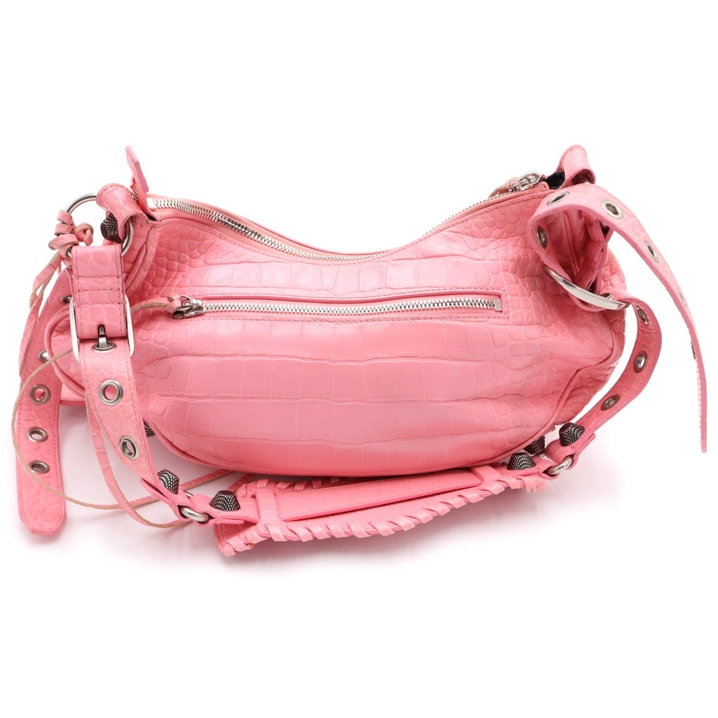BALENCIAGA(バレンシアガ) ルカゴール スモール 型押しクロコ ショルダーバッグ ピンク レザー 671307 シルバー金具 レディース