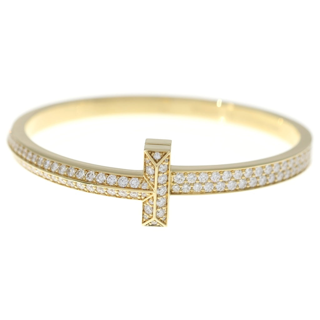 TIFFANY & Co.(ティファニー) Tワン ヒンジ パヴェダイヤ バングル ブレスレット イエローゴールド 750YG レディース