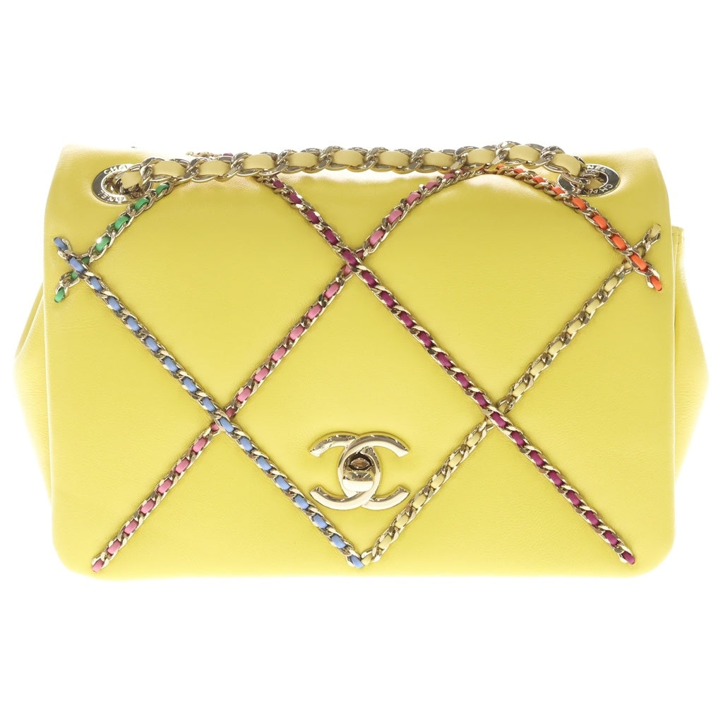 CHANEL(シャネル) ココマーク ラムスキン フラップバッグ チェーンショルダーバッグ イエロー AS2383 レディース