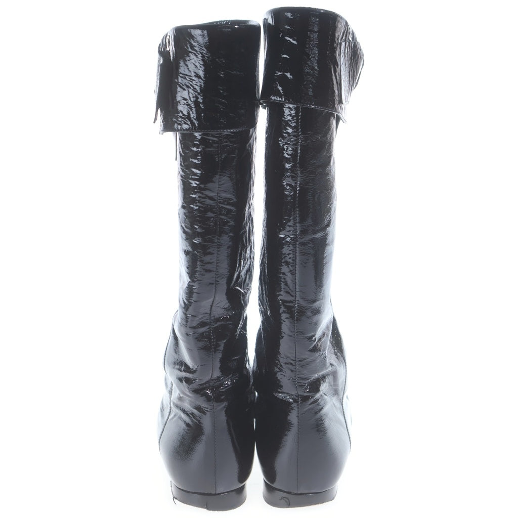 CHANEL(シャネル) ココマーク レザー シルバー金具 ロングブーツ シューズ #37 1/2C ブラック レディース