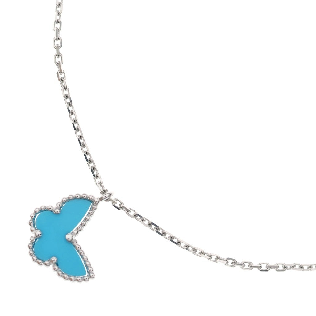 Van Cleef & Arpels(ヴァンクリーフアンドアーペル) アルハンブラ パピヨン ネックレス ターコイズ ペンダント チェーン ホワイトゴールド×ブルー 750WG レディース