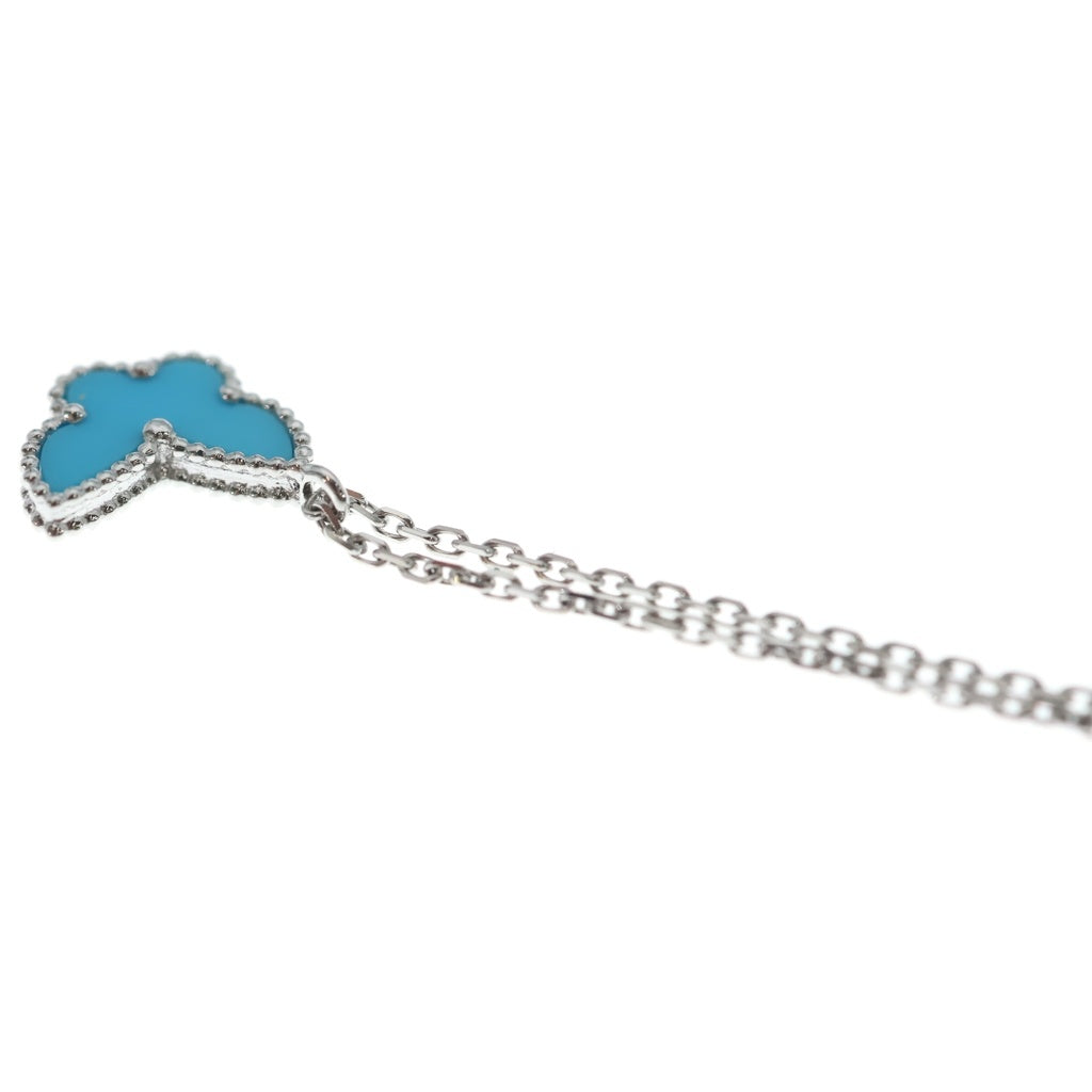 Van Cleef & Arpels(ヴァンクリーフアンドアーペル) アルハンブラ パピヨン ネックレス ターコイズ ペンダント チェーン ホワイトゴールド×ブルー 750WG レディース