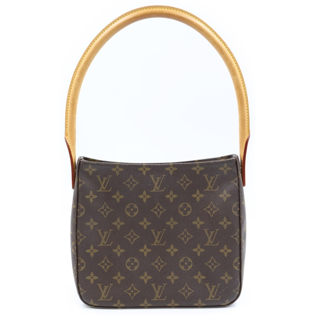 LOUIS VUITTON(ルイヴィトン) ルイヴィトン モノグラム ルーピングMM ハンドバッグ ブラウン レザー×PVC M51146 ゴールド金具 レディース