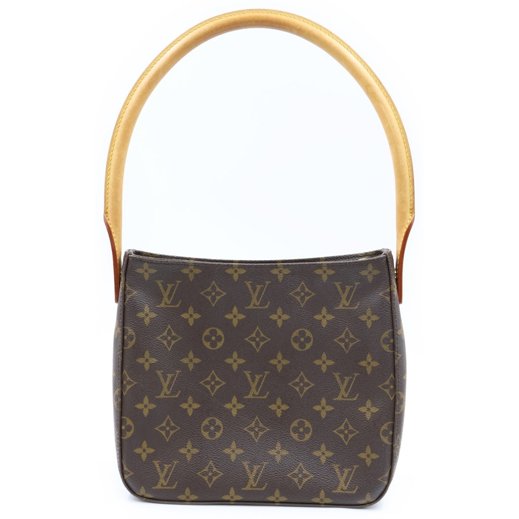 LOUIS VUITTON(ルイヴィトン) ルイヴィトン モノグラム ルーピングMM ハンドバッグ ブラウン レザー×PVC M51146 ゴールド金具 レディース
