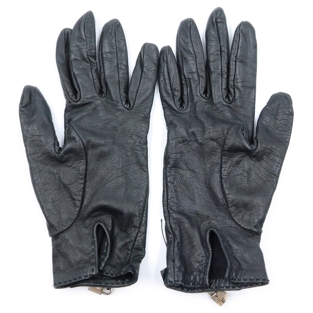 HERMES(エルメス) ソヤ SOYA グローブ 手袋 レザー シルバー金具 ブラック H005062G レディース