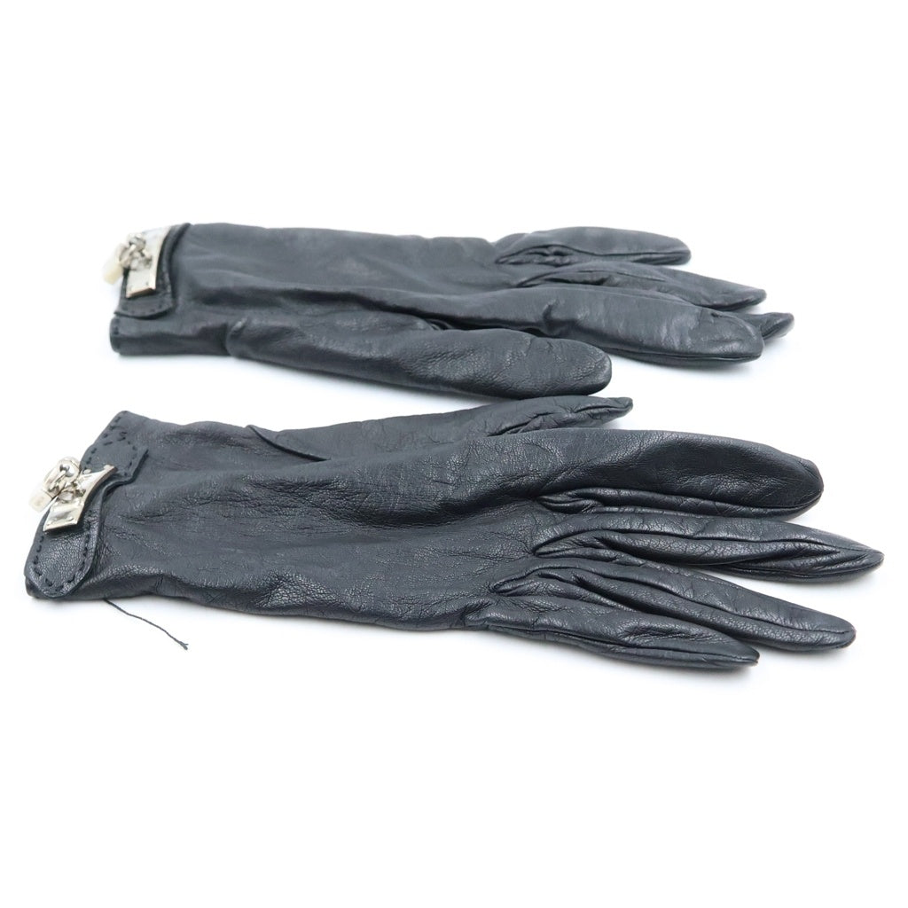 HERMES(エルメス) ソヤ SOYA グローブ 手袋 レザー シルバー金具 ブラック H005062G レディース