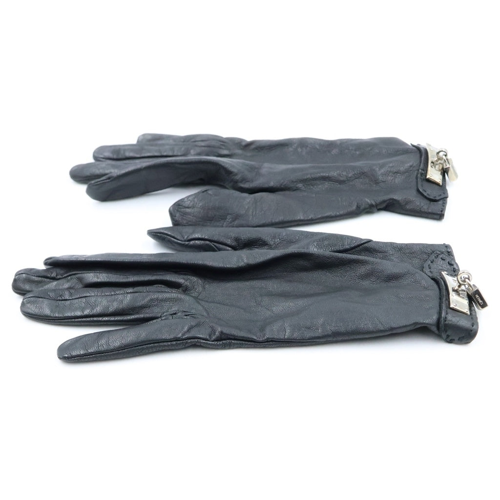 HERMES(エルメス) ソヤ SOYA グローブ 手袋 レザー シルバー金具 ブラック H005062G レディース