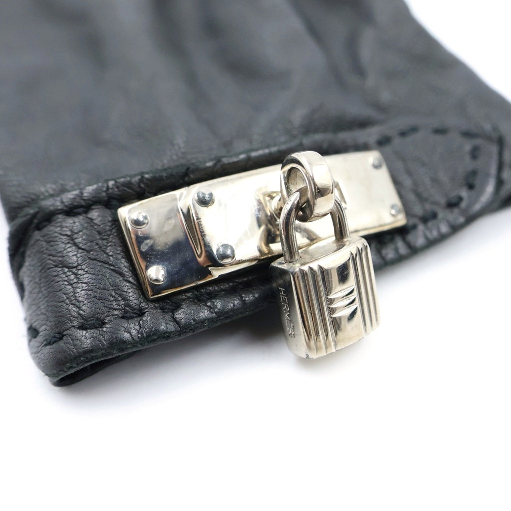 HERMES(エルメス) ソヤ SOYA グローブ 手袋 レザー シルバー金具 ブラック H005062G レディース