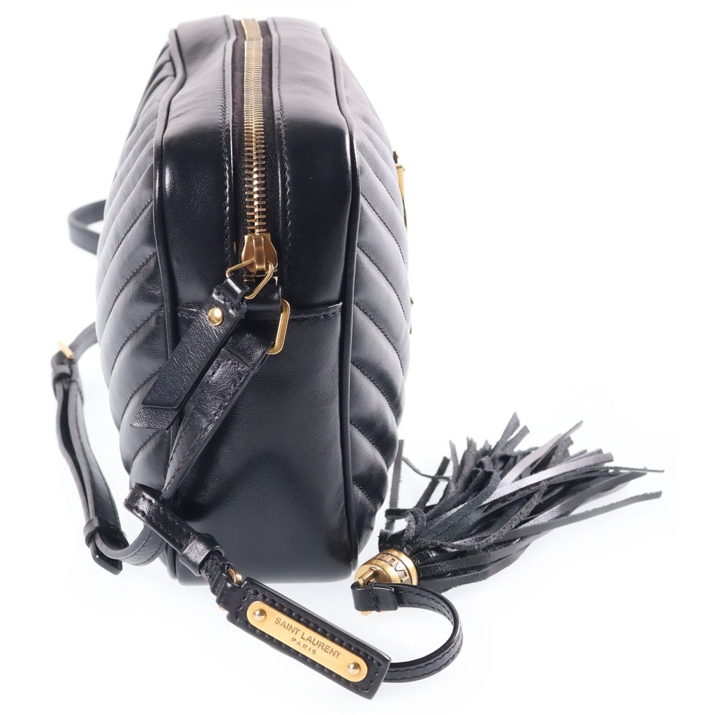 YVES SAINT LAURENT(イヴサンローラン) ルー フリンジ カメラバッグ ショルダーバッグ ブラック レザー 574494 ゴールド金具 レディース