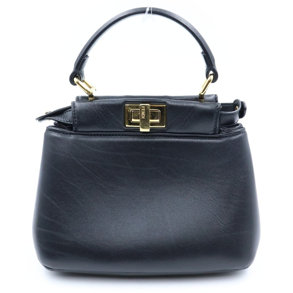 FENDI(フェンディ) ピーカブー アイコニック 2WAYハンドバッグ ショルダーバッグ ブラック レザー ゴールド金具
