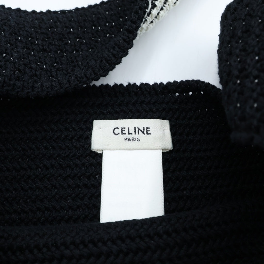 CELINE(セリーヌ) クロシェ ロゴ ショルダーバッグ ニット ブラック×ホワイト コットン 2ADCS817.38EC レディース
