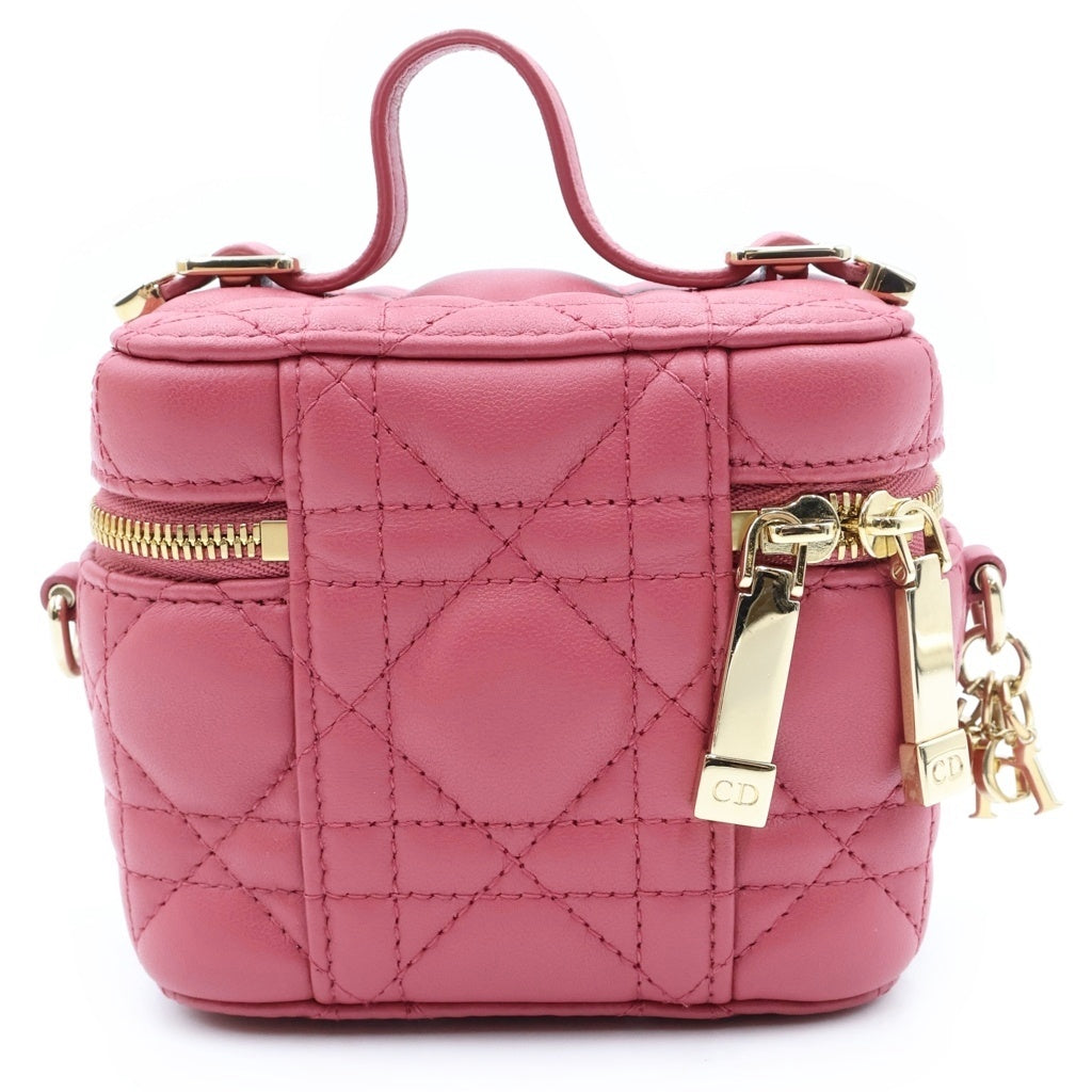 Christian Dior(クリスチャンディオール) レディディオール マイクロ バニティ 2WAYハンドバッグ ミニバッグ ショルダーバッグ ピンク レザー ゴールド金具 レディース