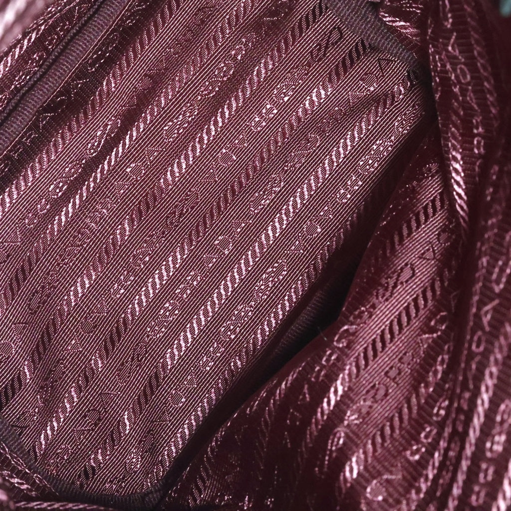 PRADA(プラダ) Re-Nylon トライアングルロゴ 巾着ポーチ ミニバッグ ボルドー ワインレッド レザー×ナイロン 1NS369 ゴールド金具 レディース