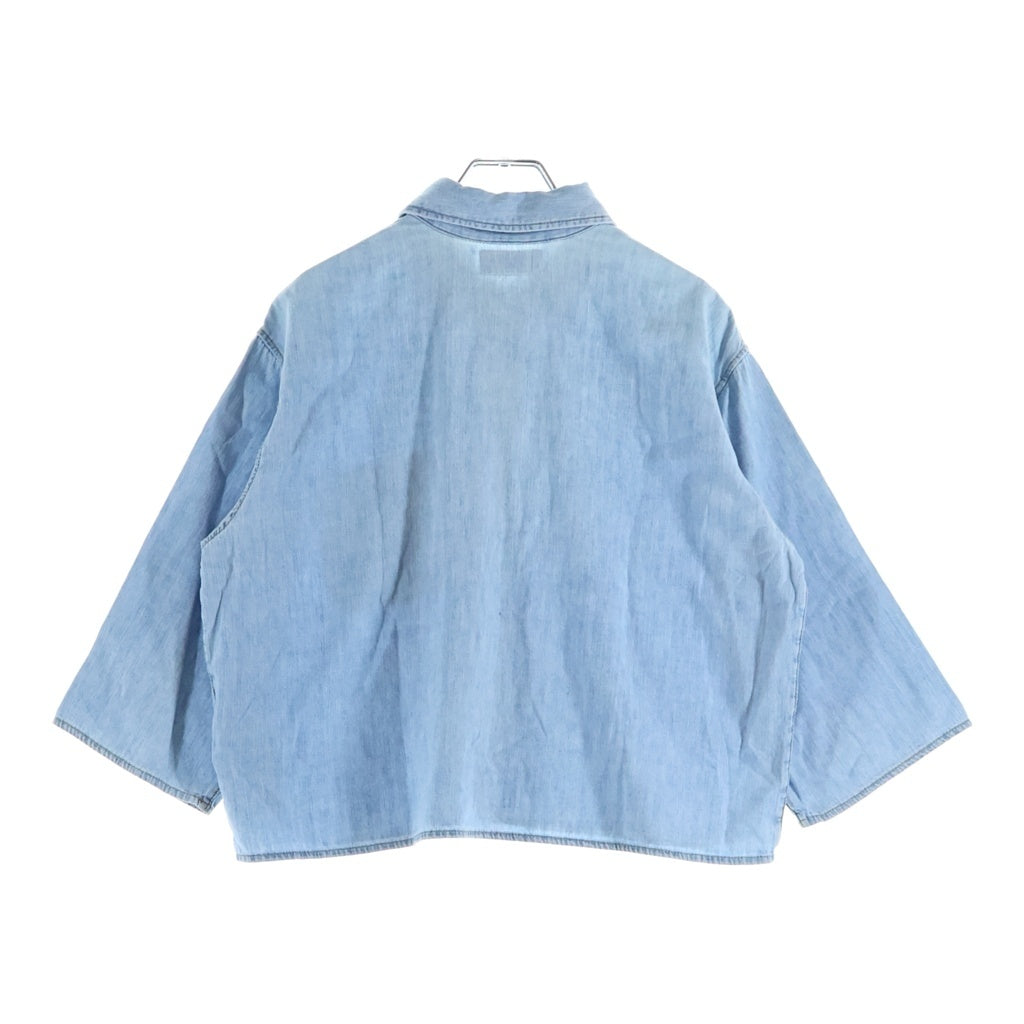 CELINE(セリーヌ) トリオンフ 半袖クロップドデニムシャツ ロゴ刺繍 インディゴ 2T2469440 レディース
