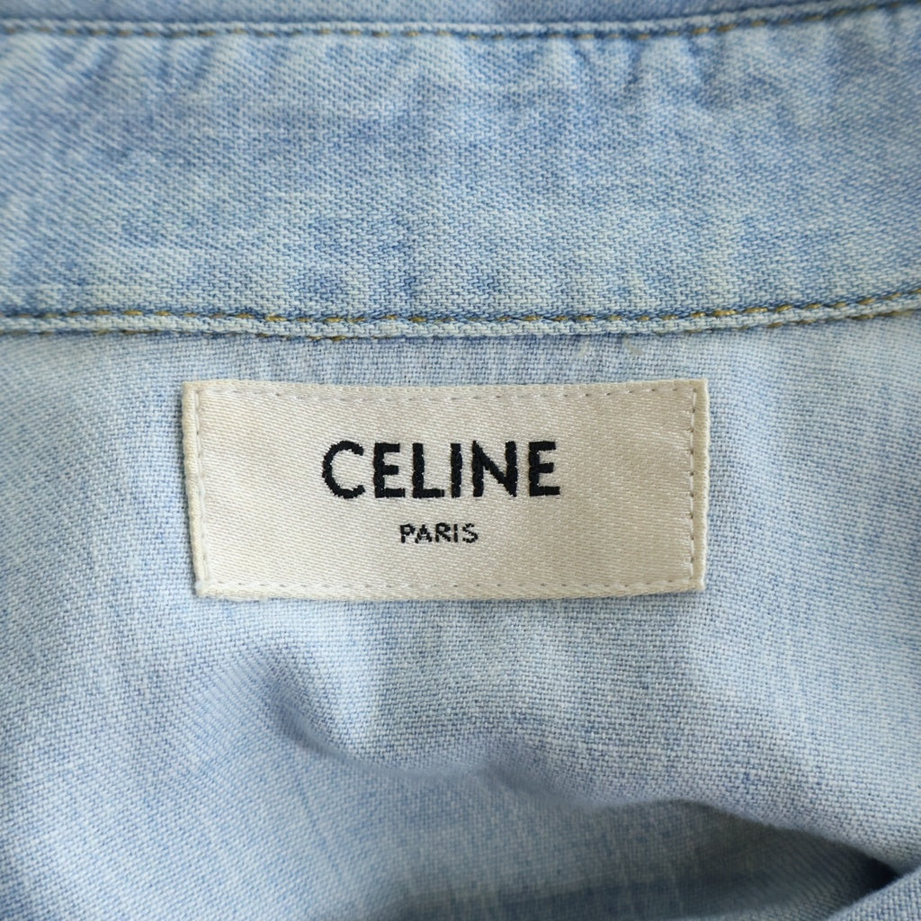 CELINE(セリーヌ) トリオンフ 半袖クロップドデニムシャツ ロゴ刺繍 インディゴ 2T2469440 レディース