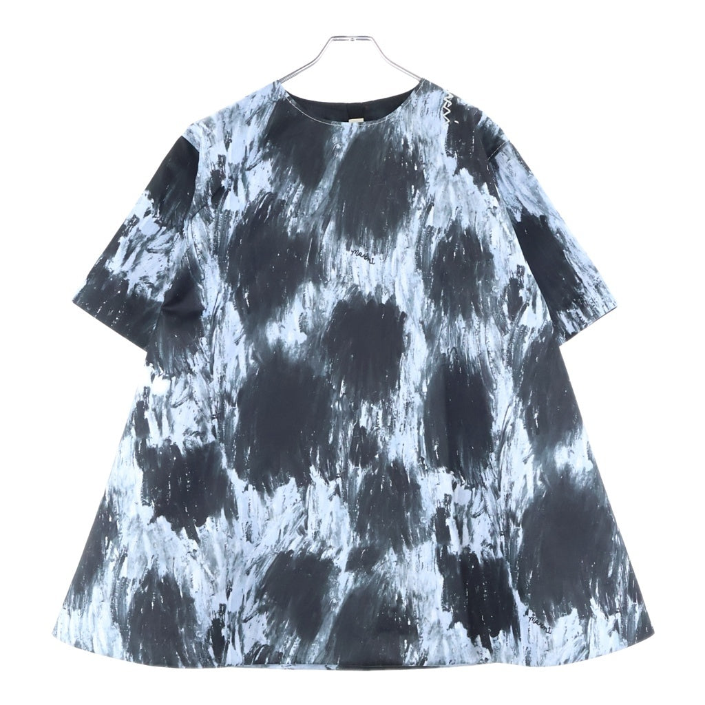 MARNI(マルニ) 24AW Duchess Satin Dress ダッチェスサテン ミニドレス 半袖ワンピース ブラック/ブルー ABMA1342SU レディース