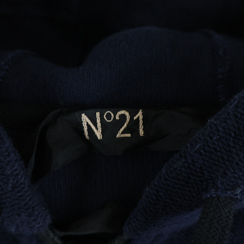 N21 numero ventuno(ヌメロ ヴェントゥーノ) ロゴ ルーズフィット ジップアップ フーディー パーカー コットン ネイビー 23AU-E101-4080 レディース