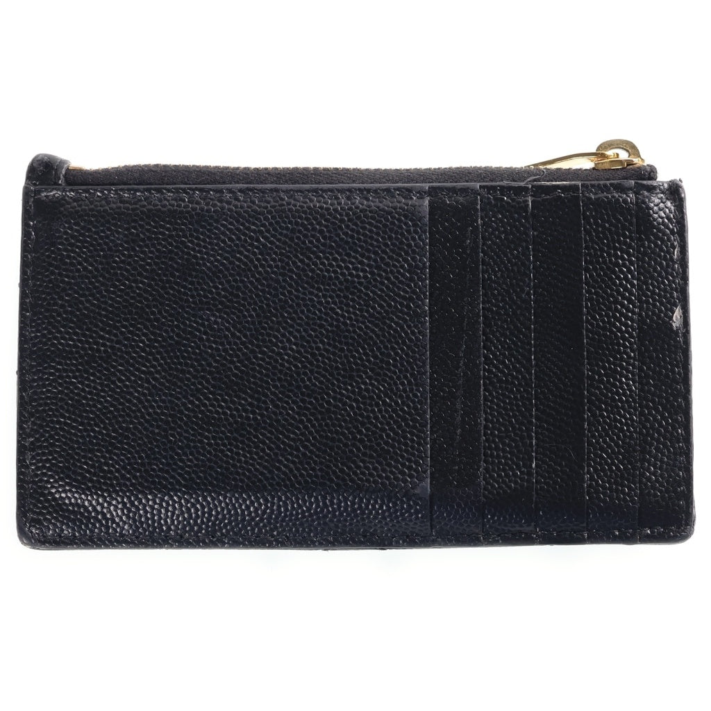 YVES SAINT LAURENT(イヴサンローラン) カサンドラ ロゴ フラグメントケース カードケース 小物入れ ブラック レザー ゴールド金具 レディース