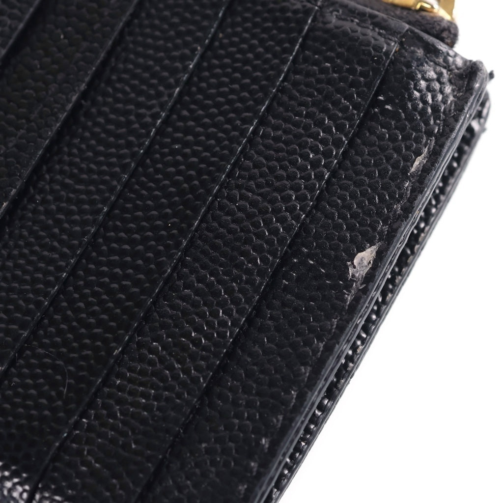 YVES SAINT LAURENT(イヴサンローラン) カサンドラ ロゴ フラグメントケース カードケース 小物入れ ブラック レザー ゴールド金具 レディース
