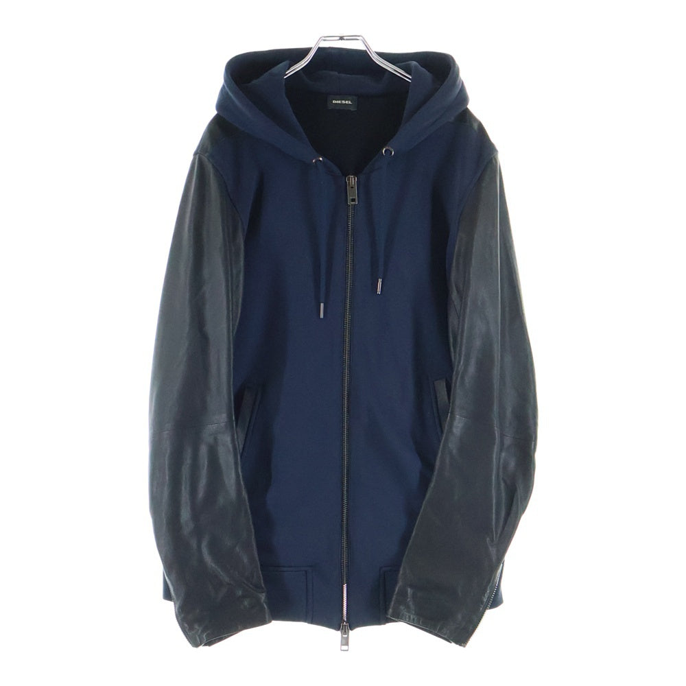 DIESEL(ディーゼル) レザー切り替え ジップアップ フーディー TR000084 ブラック/ネイビー