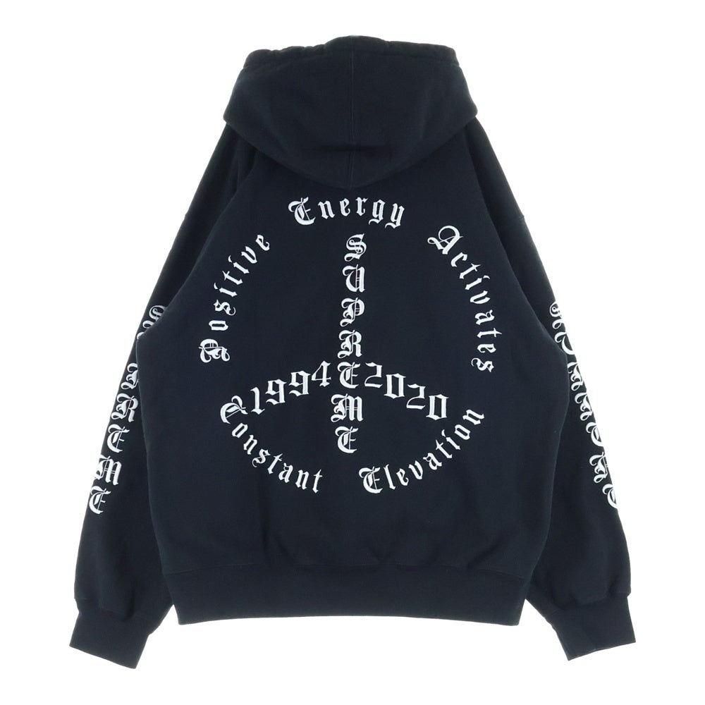 SUPREME(シュプリーム) 20SS Peace hooded sweatsshirt 刺繍 ロゴ パーカー 黒