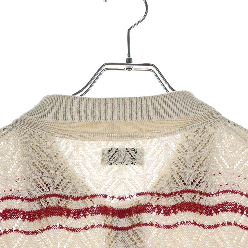 ALLEGE(アレッジ) 23SS Openwark Border Cardigan AL23S-KN01 オープンワーク ボーダー カーディガン ベージュ/レッド