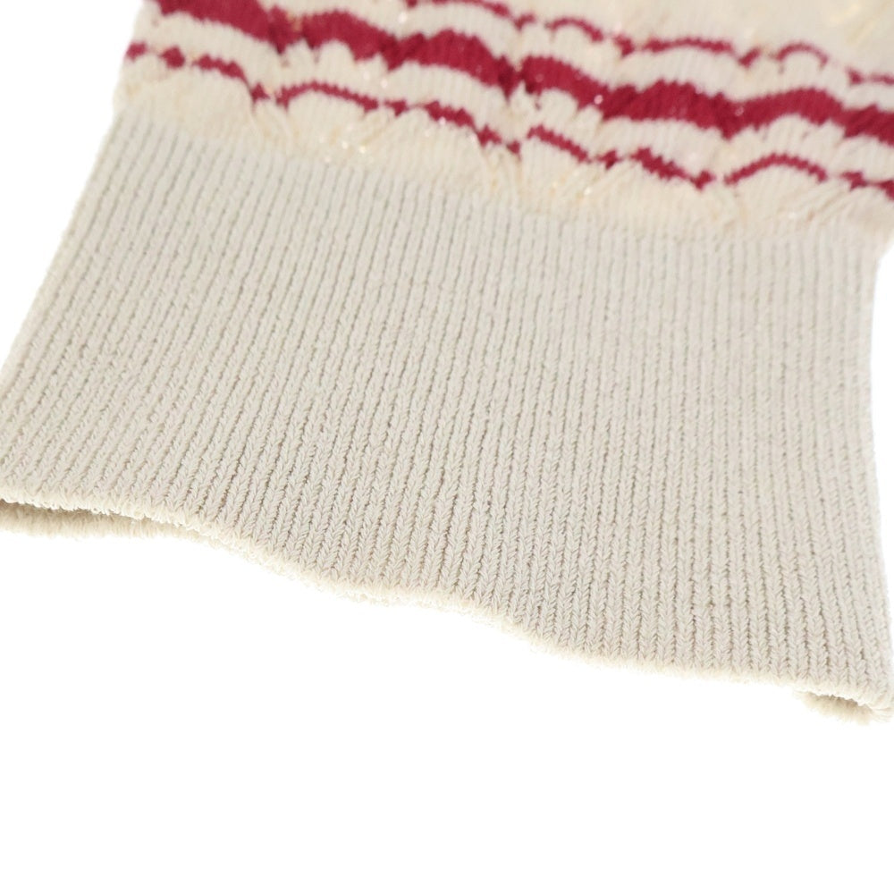 ALLEGE(アレッジ) 23SS Openwark Border Cardigan AL23S-KN01 オープンワーク ボーダー カーディガン ベージュ/レッド