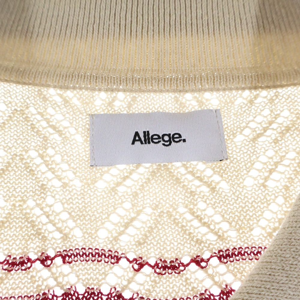 ALLEGE(アレッジ) 23SS Openwark Border Cardigan AL23S-KN01 オープンワーク ボーダー カーディガン ベージュ/レッド